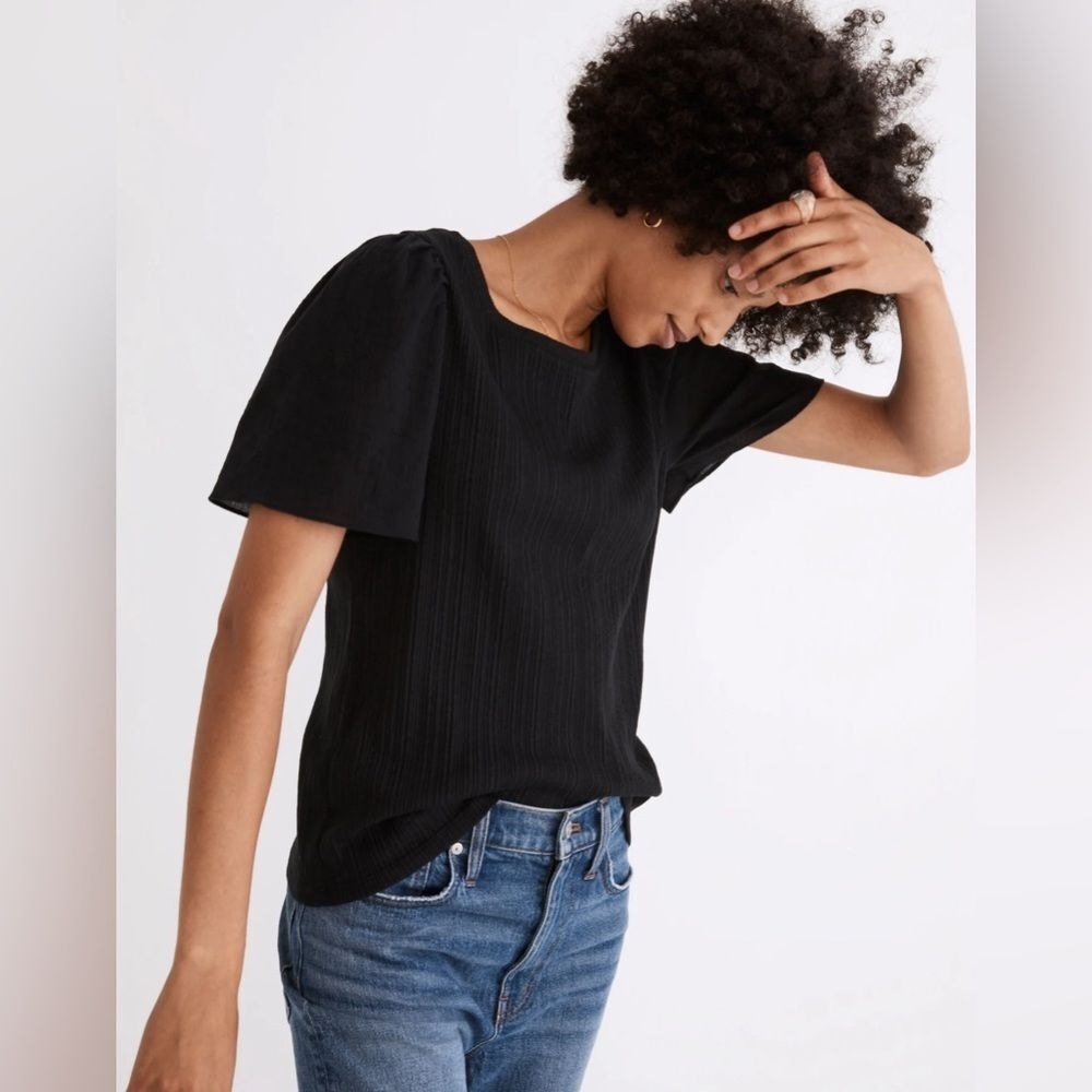 Madewelll Flutter-Sleeve Weavemix Ribbed Top‎